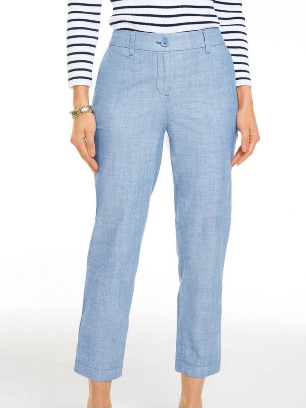 Talbots Light Blue Chambray Cropped Linen Blend Straight-Leg Size 2 Petite Pants